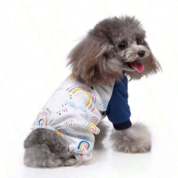 1pc Pet Pajamas Printed Four Legged Clothes Printed Dog Clothes Four Legged Pajamas Knitted Pet Home Clothes