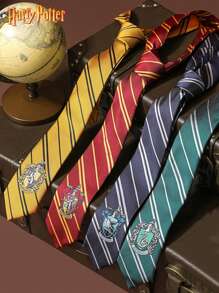Harry Potter Corbata de 1/4 piezas con licencia oficial de Harry Potter, estilo de la escuela Hogwarts Gryffindor, Slytherin, Ravenclaw, Hufflepuff, con nudo manual, insignia a rayas, moda de punto, accesorios de la película, estilo universitario británico, decoraciones de escritorio, regalo de cumpleaños, Navidad, Halloween para fanáticos de Harry y amigos y familiares