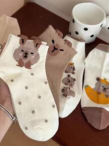 5 Pares de Meias Fofas e Caricatas 3D para Mulheres, Meias Leves de Tornozelo Estilo Cartoon Japonês para Verão