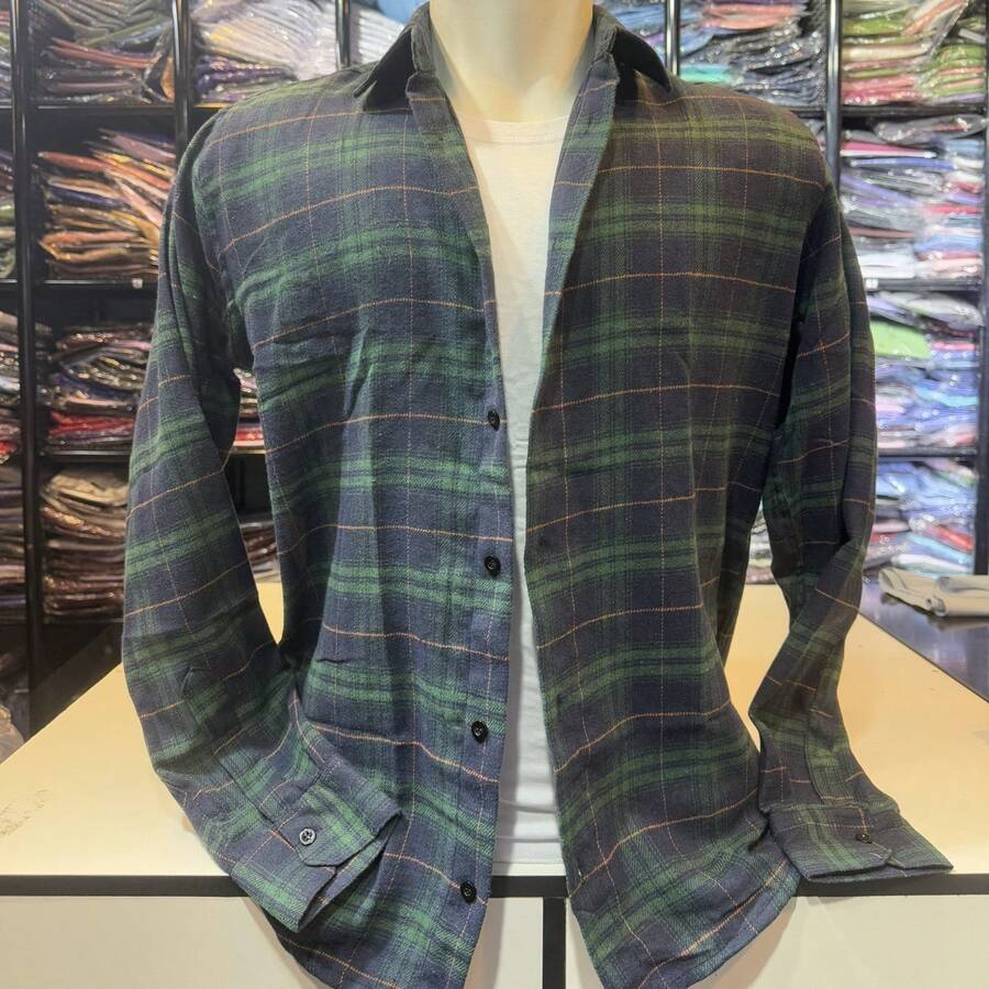 Camisa msculino xadrez Flanela manga longa - Verde Escuro - Visão 1
