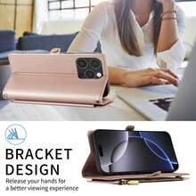 1pc Multifunctional Leather Wallet Case With Card Slots, Crossbody Strap, Compatible With Apple 17 Pro Max & Series, Fashion Protective Cover For Shopping, Travel - Rose Gold - View 5