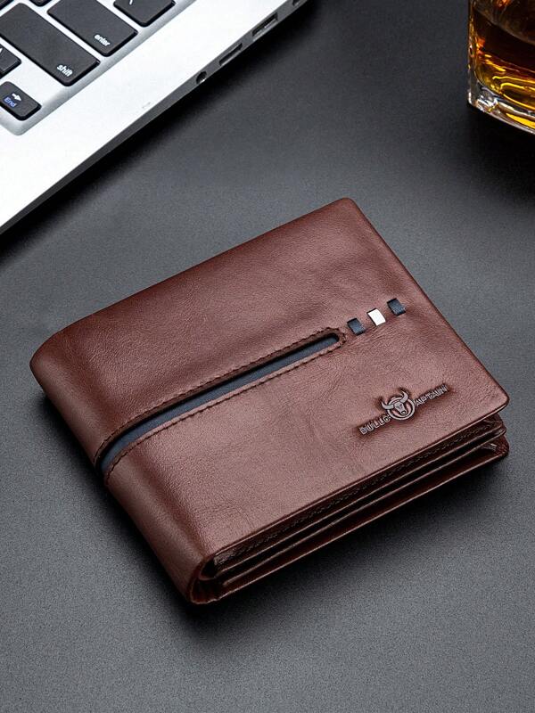Bullcaptain Men's Genuine Leather Wallet With RFID Blocking, Vintage And Modern Coin Purse, Multi-Card Slots, ID Photo Window, Ideal For Daily Use, Boyfriend Gift