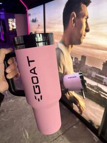 STANLEYQUENCHER Co Branded 40 Ounce Stainless Steel Water Bottle, Double Wall Vacuum Insulated Portable Drinking Cup, Travel Iced Coffee Cup, Summer Beverage Cup, With Handle And Straw, Perfect For Travel, Home, Office, Summer Beverages, Hot And Cold Beverages, Valentine's Day Gifts