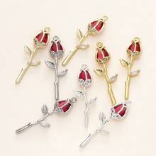 2/4Pcs Copper Plated Rose Pendant 18K Color Retention Diamond Pendant For DIY Bracelet Necklace Making - Multicolor - View 3