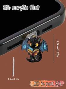 1 pezzo Tappo antipolvere per telefono in acrilico 2D a forma di drago cartoni animati, accessorio decorativo in silicone trasparente anti-polvere per telefoni cellulari, tablet, auricolari, porta di ricarica Kindle, adatto come piccolo regalo, compatibile con connettore Lightning/Type-C , protegge la porta di ricarica, saldo e non si stacca, design carino
