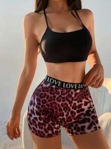 3 PCS Women's High Waist Boxer Shorts Sexy Leopard Print Panties Seamless Letter Belt Briefs Tummy Control &Butt Lifter Stretch Sporty Underwear