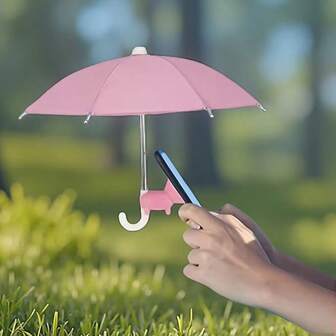 1 件迷你手机遮阳伞，艺术装饰送货外卖伞，骑行手机支架伞