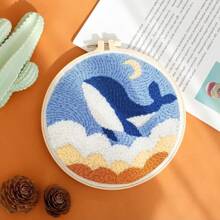 1 Set Dolphin Diy Punch Needle Kits For Kits Beginners Starter Hoop Embroidery Punch Needle Starter Craft Set For Diy Gift Home Decoration 7.87*7.87inch