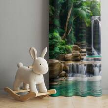 2pcs Tropical Waterfall Print Sheer Curtains, Elegant Style Semi-Transparent Polyester Curtains, Machine Washable, Rod Pocket Hanging, No Lining, Suitable For Living Room And Bedroom Decor