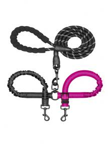 1pc Multi-Functional Dual Dog Leash Set, Can Be Used To Walk 1 Small And 1 Large Dog Simultaneously Or As A Car Seatbelt, High Elasticity Shock Absorbing Adjustable & Anti-Twist 360° Swivel Design, Durable Nylon Material With Reflective Strips, Suitable For Outdoor Use With Different Dog Breeds