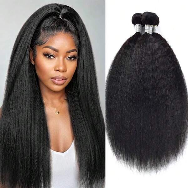 Mechones de cabello humano rizado y liso, cabello humano virgen 100% sin procesar de estilo Yaki recto, paquetes de 1/3/4 mechones de extensiones de cabello humano, color natural, de 10 a 28 pulgadas