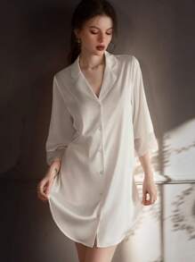 Sexy Underwear Spring And Summer Thin Boyfriend Wind Lace Pajamas Ice Silk Long Sleeve Comfortable Shirt Nightdress Suit Ladies' Home Clothes Sexy Lingerie Set