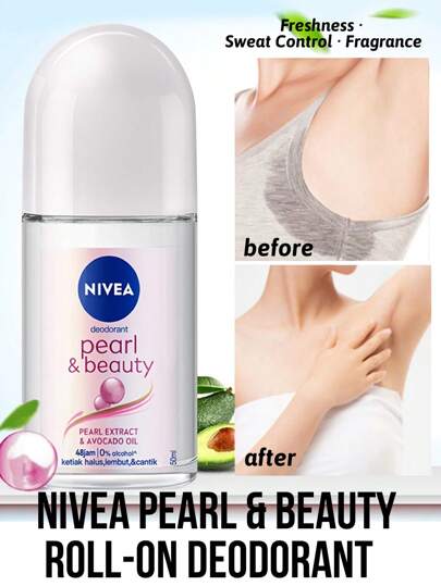  Nivea Pearl & Beauty 滚珠除臭剂，除臭，清新，芳香，滚珠设计，360° 滚珠，快干，温和，无刺激，控汗，48 小时保护，适合所有皮肤类型，敏感肌肤，日常使用，户外活动