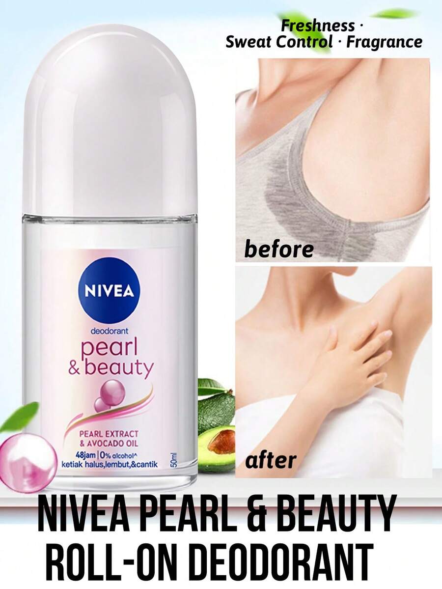 Nivea Pearl & Beauty 滚珠除臭剂，除臭，清新，芳香，滚珠设计，360° 滚珠，快干，温和，无刺激，控汗，48 小时保护，适合所有皮肤类型，敏感肌肤，日常使用，户外活动