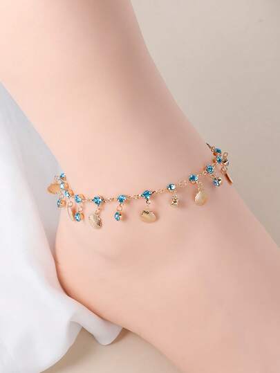 1 st Blue Zirconia Gold Shell Design Armband & Anklet, mångsidiga & delikata lyxsmycken