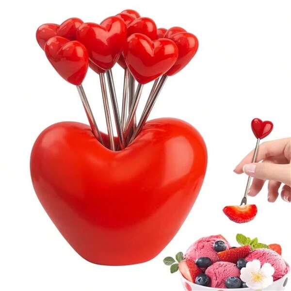 10 piezas de Tenedores en forma de corazón Rojo/Rosa, Pinchos de Fruta Reutilizables de Acero Inoxidable, Tenedores para Postre y Pastel, Adecuados para Ambiente del Hogar, Decoración de Mesa, Decoración de Fiesta, Decoración de Mesa de Días Festivos, Decoración Diy, Accesorios Fotográficos