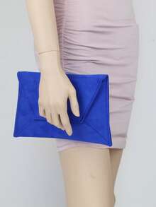 Girly Handbags Plain Suede Clutch Bag - Royal Blue - View 6