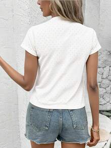 Blusa Lisa Bordado Ojal Casual Dama Mujer Chic Fresca Suave Primavera Verano - Hueso - Ver 2