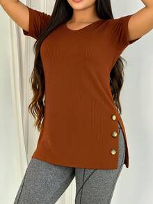 Vest Leggings Short Sleeve Butt Cover Gym Top - 鏽棕色 - 查看 1