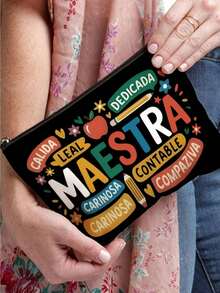 1pc Stylish Unisex Cosmetic Bag, Colorful Cartoon Design, Polyester Material, Mixed Colors, Perfect Gift For Women, Ideal For Holiday Outdoor Travel & Daily Use, Graduation - Multicolor - View 4