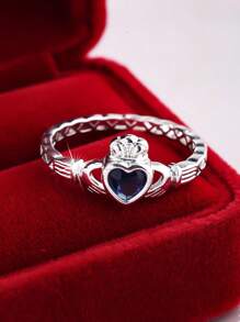 1pc Elegant Sparkling Romantic High-Quality Twelve Zodiac Stone Heart-Shaped Eternal Promise Ring, Suitable For Women, Valentine's Day, Dating, Proposal, Wedding, Anniversary, Everyday Gift