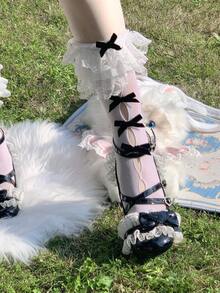 1 Pair Children's Spring/Summer Hollow Lace Ruffle Butterfly Decor Mid-Calf Socks - Multicolor - View 2