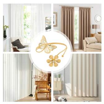 2pcs Butterfly & Flower Metal Curtain Clips - Modern Adjustable Hanging Hooks No Drilling Needed, Suitable For Living Room, Bedroom, Office Decor Curtains Home Decor Room Decor