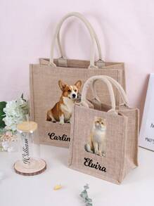 Mother's Day Gift Personalized Customized Pet Photo Burlap Tote Bags, Printed Dog And Cat Photo Tote Bags, Custom Pet Bags, Cat Tote Bags, Mom Tote Bags, Gifts For Pet Owners,All-Purpose,Large Capacity,Versatile,Multifunction,Colorful,Cute,Adorable,Contracted,Funny,Kawaii,Y2K,Minimalist,Commuting,Business Casual,Basics,Custom,Personalized,Unique,Customized,Ideal Gifts For Him,Ideal Gifts For Her,Her,Family,Friends,Girlfriend,For Anniversaries,For Birthdays,For Holiday/ Vacation,For Outdoors/Outings/Travel/Hiking/Stadium/Sports/Climbing,For Business/Commute/Work/Office