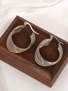 1Pair Multi-Colored Oval Earrings Hoop Earrings For Women Stainless Steel Earrings Hypoallergenic Earrings For Birthday Party Daily Jewelry Christmas Gifts - Multicolor - View 5