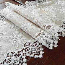 European Style Floral Lace Embroidered Polyester Table Runner - Woven Double Layer Shiny Satin Fabric, Festive Coffee Table Decor For Kitchen Dining, Indoor Outdoor Dinner Party Decoration, Ideal Gift