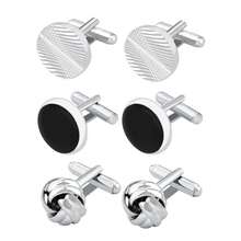 Xiacheng 1-12 Pairs Cufflinks For Men Classic Tone Cuff Links Silver Black Striped Disc Square Rectangle Cuff Links Shirt Suit Men's Cufflinks For Wedding Groom Business Back To School Casual Wedding Season Gift For Groom & Groomsmen - Multicolor - View 9