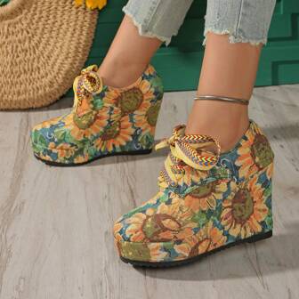 时尚系带厚底休闲鞋，坡跟厚底高跟鞋，大码女鞋，春秋季