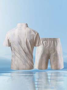 Gradient Camouflage Print Shirt & Shorts Set, Men's Summer Cool Short Sleeve Shorts Set