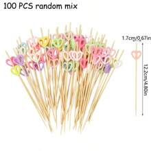 100pcs Heart-Shaped Toothpicks For Cakes, Fruits, Hams, Various Party Supplies, No Electricity Required, Suitable For Weddings, Wedding Parties, Birthdays, Anniversaries, Christmas, Halloween, Thanksgiving, Valentine's Day