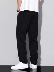 Men's Street Style Black Ripped Pocket Denim Jeans - Black - View 5