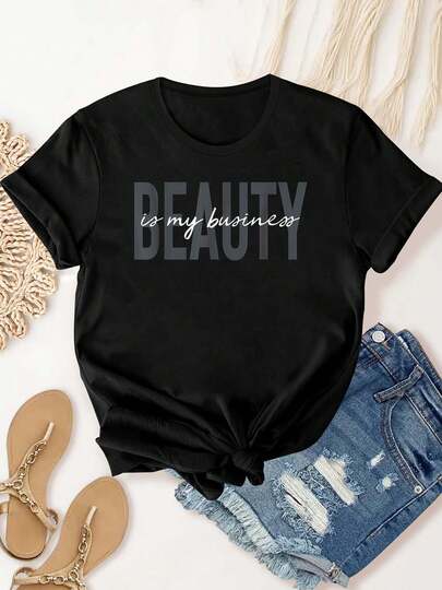 Summer Tops, Beauty Is My Business Licensed Esthetician Skin Care Short Sleeve Round Neck Casual Top For Summer & Spring, Women's Clothing
