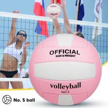 3pcs/Set #5 Volleyball Set, Classic Pink & White Color, Includes (Precision Stitched PVC Volleyball + Backpack Style Net Bag + Portable Air Pump & Needle)