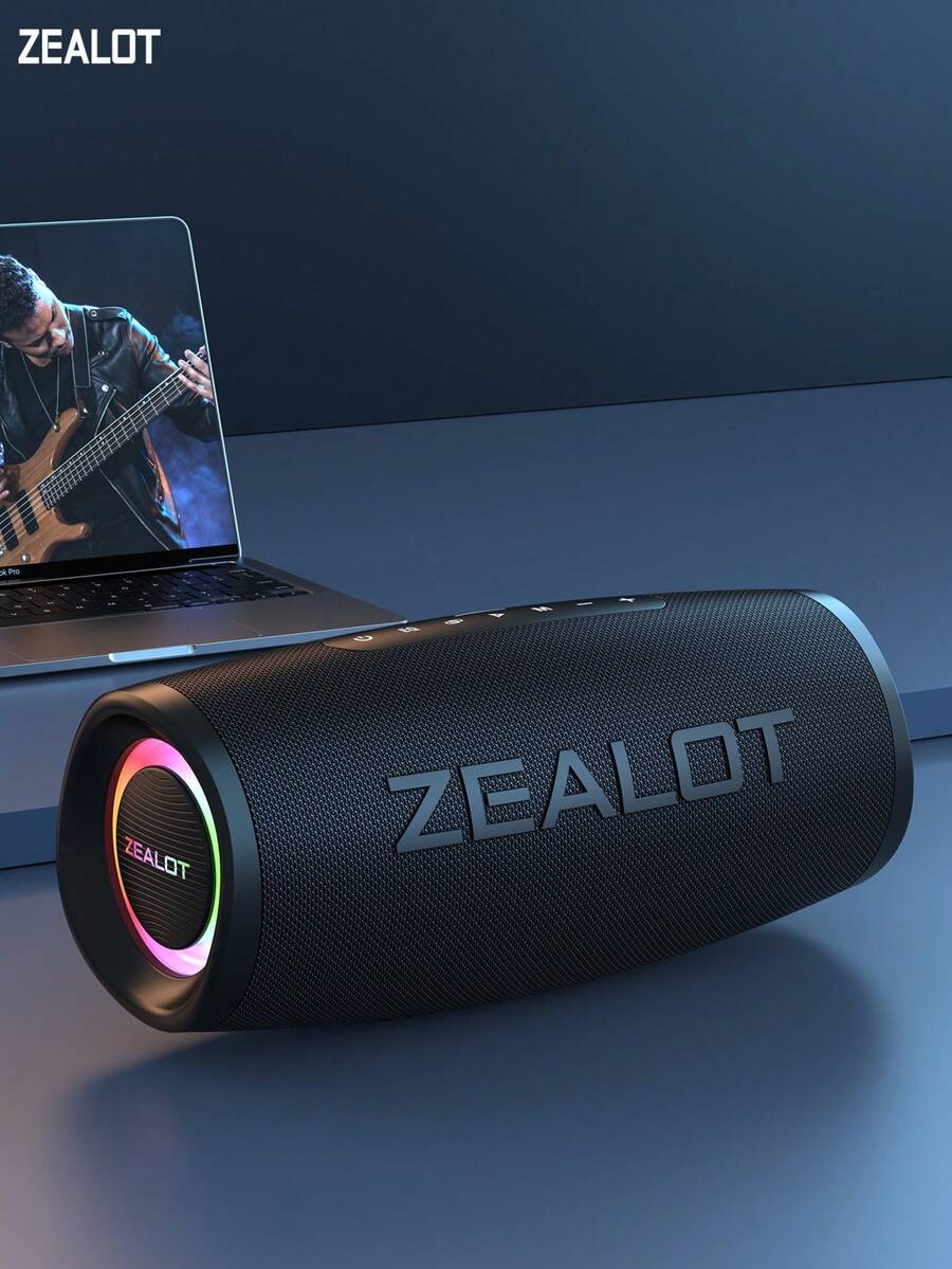 ZEALOT S56 40W 无线蓝牙音箱，便携式双扬声器低音炮，IPX7 防水，RGB 灯光，提供高保真立体声，支持手机/平板电脑/电视连接，SD 卡/USB/AUX 输入，免提通话，适用于室内/派对/舞台使用