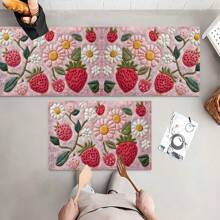1pc, Home Decor, Fluffy Strawberry Abstract Pattern Printed, Anti-Slip Diatomite Kitchen Mat, Rug, Floor Mat, 3D Printed Rectangle, Suitable For Living Room, Bedroom, Hallway, Bathroom, Laundry Room - Polyester Carpet, Indoor/Outdoor Decoration