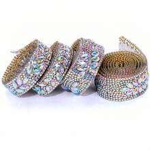 Motivo de cristal con strass AB que se fija con calor de 90cm (35.43 pulgadas) - Cinta de piedras de cristal brillante para planchar en prendas, bolsos, vestidos de novia, decoración del hogar y manualidades DIY - Ancho de 1.6/1.7/2.3/2.5cm (0.63/0.669/0.906/0.984 pulgadas)