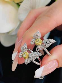 1pc S925 Sterling Silver Butterfly Design Elegant Vintage Women's Ring With Yellow Zirconia, Versatile For Everyday Wear, Suitable As Women's Gift, Jewelry