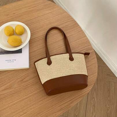 Summer Korean Ins New Indie Vintage Textured Underarm Woven Bag, Simple Tote Bag For Women