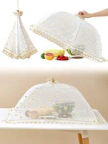 1 pieza Cubierta de malla plegable para alimentos, red de protección reutilizable y portátil contra insectos para paraguas protector de alimentos para verduras y cubiertas de mesa, adecuado para camping o restaurantes, cubierta de comida de fiesta extraíble y lavable, diseño de malla transparente - Multicolor - Ver 2