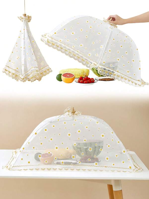 1 pièce Couvre-nourriture pliable en maille, filet de protection anti-insectes réutilisable et portable pour les légumes et les tables, convient pour le camping ou les restaurants, amovible et lavable, couvre-nourriture de fête, design en maille transparente