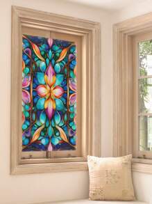 1 Roll Of Retro Frosted Thickened (Thickness/0.24mm) Romantic And Gorgeous Flower Symmetrical Brilliant Color Interweaving Colorful Mysterious DIY Home Decoration, No Glue Static Adsorption, Semi Transparent Insulation, Light Shielding, Sun Protection Suitable For Window Stickers On Home Bathroom Doors, 3D Colored Glass Film, Glass Stickers Room Decor Wall Decor Personalized Wall Stickers