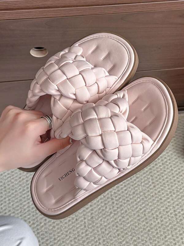 Women's House Slippers, Fashion Handmade Woven Slipper, Crossband, Bread Slide Sandals, Casual Soft-Soled, Soft Upper Women Sandals, Home, Leisurely Walking Shoes