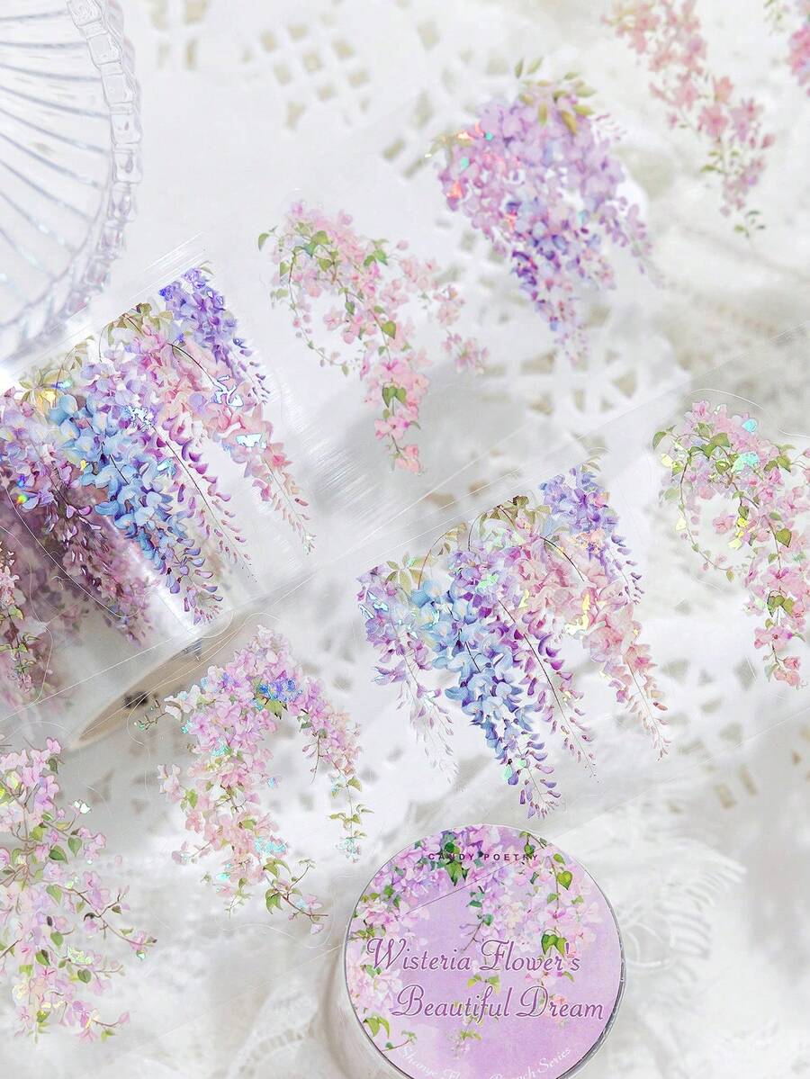 1 卷 2 米植物花卉形状和纸胶带，创意美学贴纸，DIY 装饰粘贴工艺品材料，节日礼物，个性化剪贴簿学校文具返校