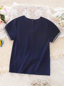 Camiseta de manga corta para niñas, estilo de escuela elegante con cuello marinero y lazo, camisa polo informal para adolescentes y estudiantes, nuevo lanzamiento para el verano