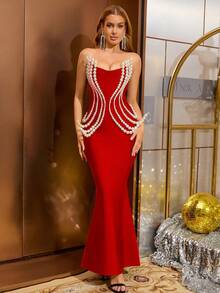 DEIVE TEGER فستان نسائي جديد قطعة واحدة أسود مرصع بالألماس مكشوف الكتفين، ضيق ومشد، ملائم للأعياد والحفلات والأعراس والسهرات الرسمية ، مصمم بشكل أنيق ومناسب للسهرات والمناسبات والحفلات الرسمية