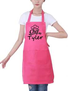 个性化厨师围裙，透气围裙，定制印花防油围裙，女士涤纶围裙，简约风格带口袋围裙，加厚腰围裙，时尚家务厨房家居工作服，厨房用品